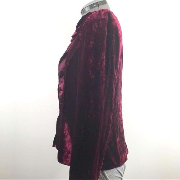 T Tahari Wine Velvet Ruffle Front Blazer Jacket - Picture 6 of 16